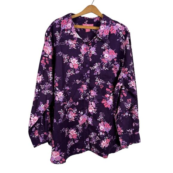Woman Within Tops - Woman Within Floral Button Down Shirt 2X Office Business Work Clothes Feminine